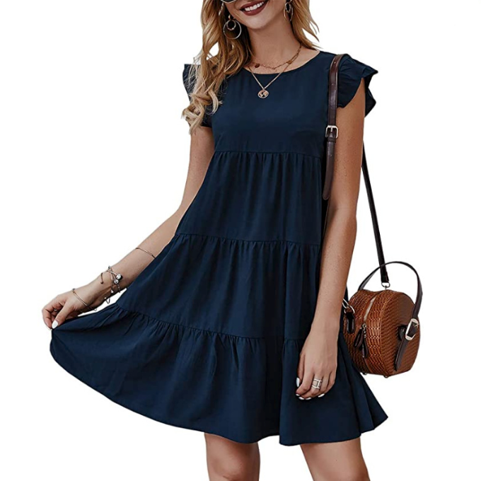 Womens Flowy Dress with Cap Sleeves